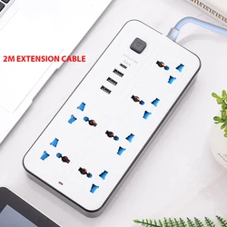 Universal Power Multi - Tap Strip with Extension Cord & USB Charging Port - White