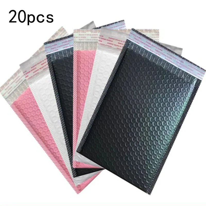 

Thickened pink bubble bag co-extruded envelope foam bag white matte film small card package bag 20PCS
