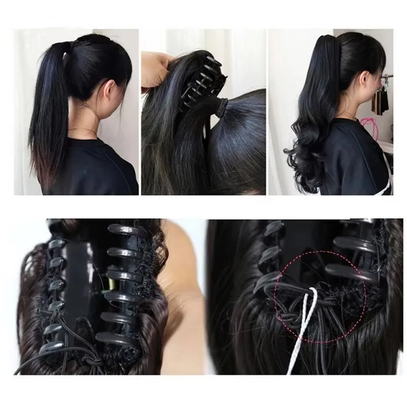 Synthetic  Curly Wavy Ponytail Hair Extensions Long Claw Claw Clip On Ponytail Hair Extensions For Women Ombre Hairpieces