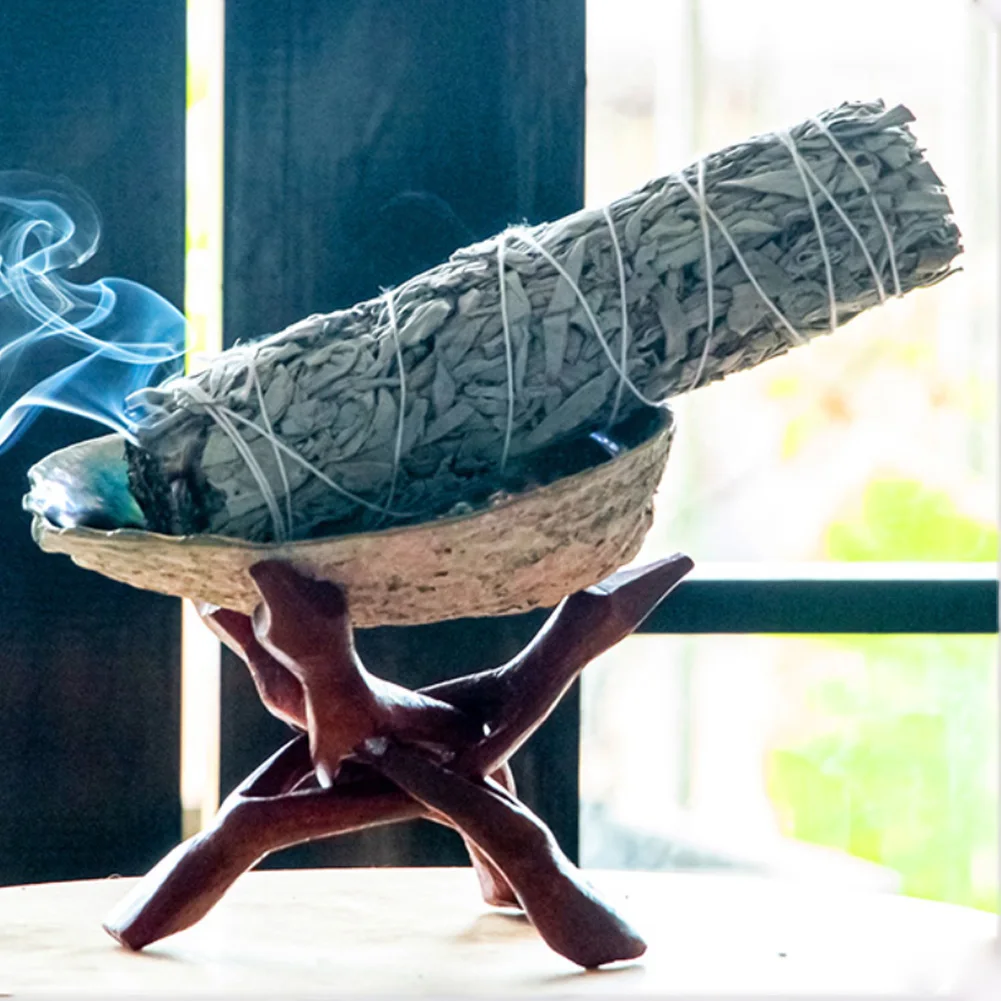 Abalone Shell with Wooden Tripod Stand With Natural White Sage Smudge Sticks