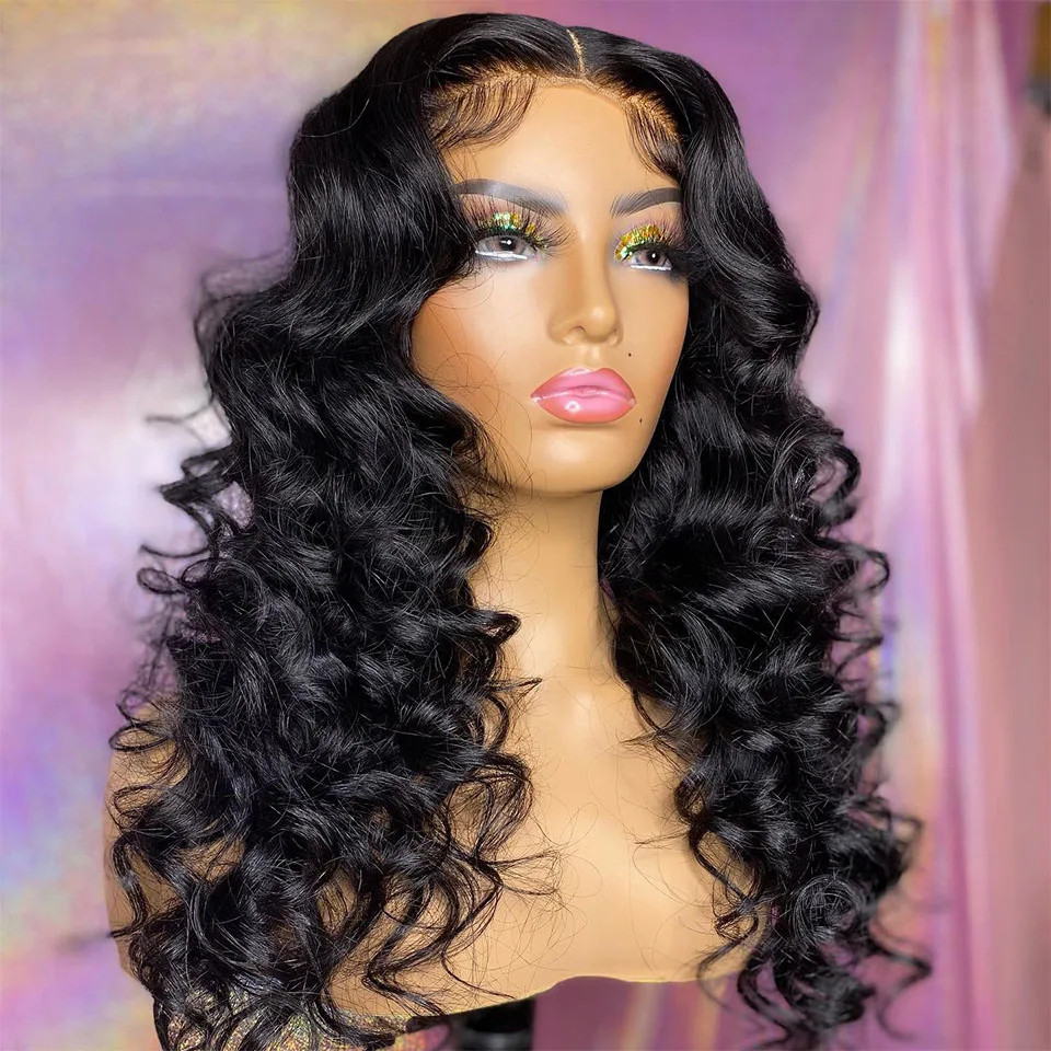 

180Density Soft Natural Hairline Black 26“Long Deep Wave Curly Lace Front Wig for Women BabyHair Glueless Preplucked Daily