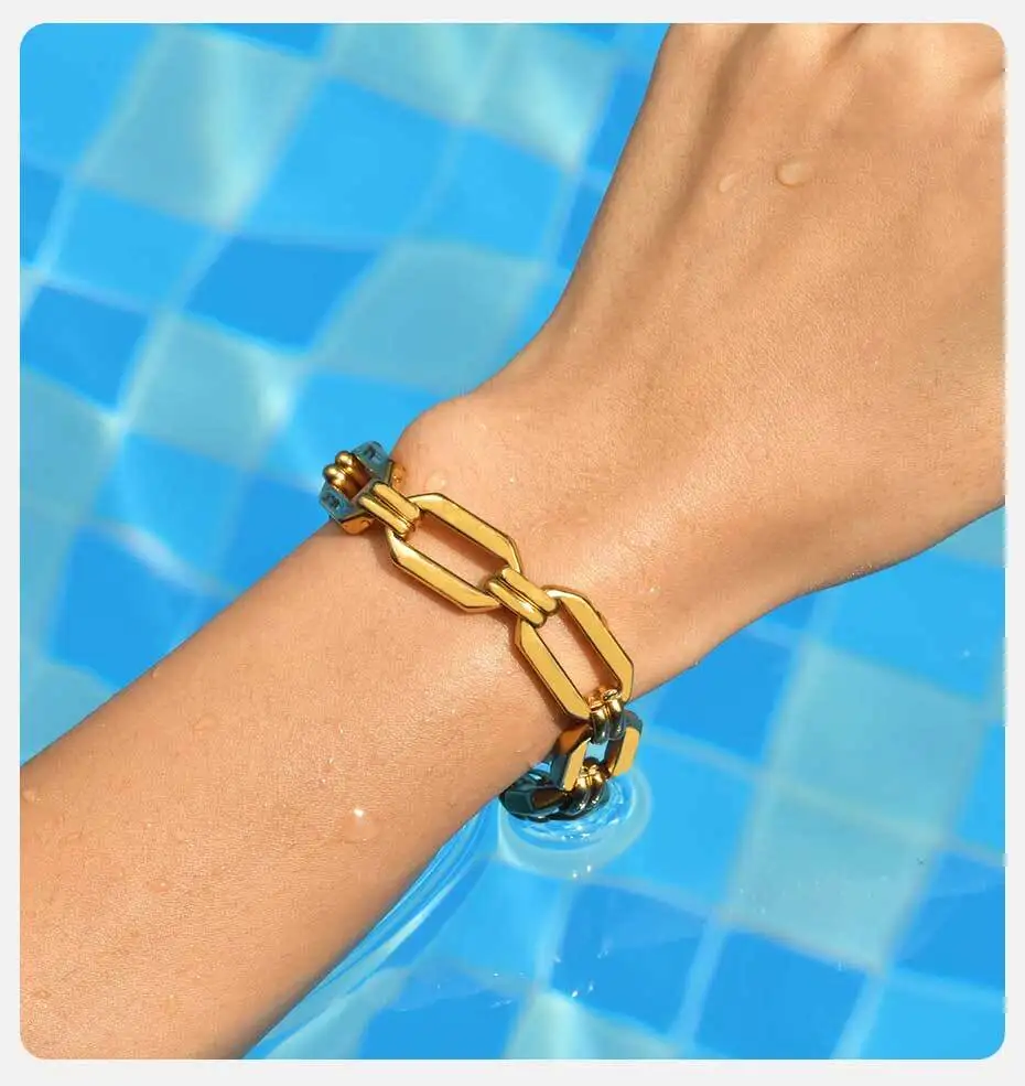 Vnox Edelstahl 18K vergoldete geometrische Gliederketten, gestapeltes Armband für Frauen, wasserdichte Schmuckgeschenke – Detail 6