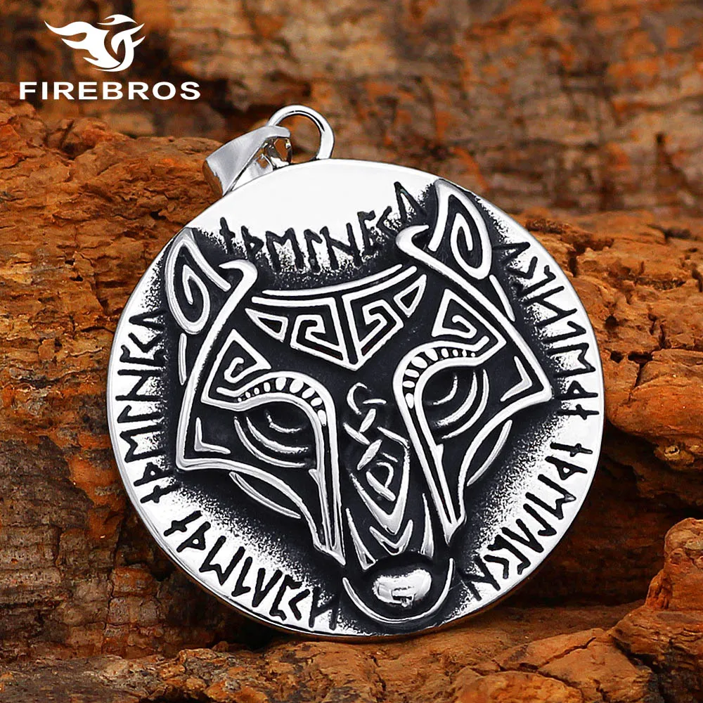 

FIREBROS никогда не выцветает нержавеющая сталь Винтаж Панк Odin Rune подвеска в виде волчьей головы колье с кулоном в стиле викингов ювелирные изделия для мужчин женщин дропшиппинг