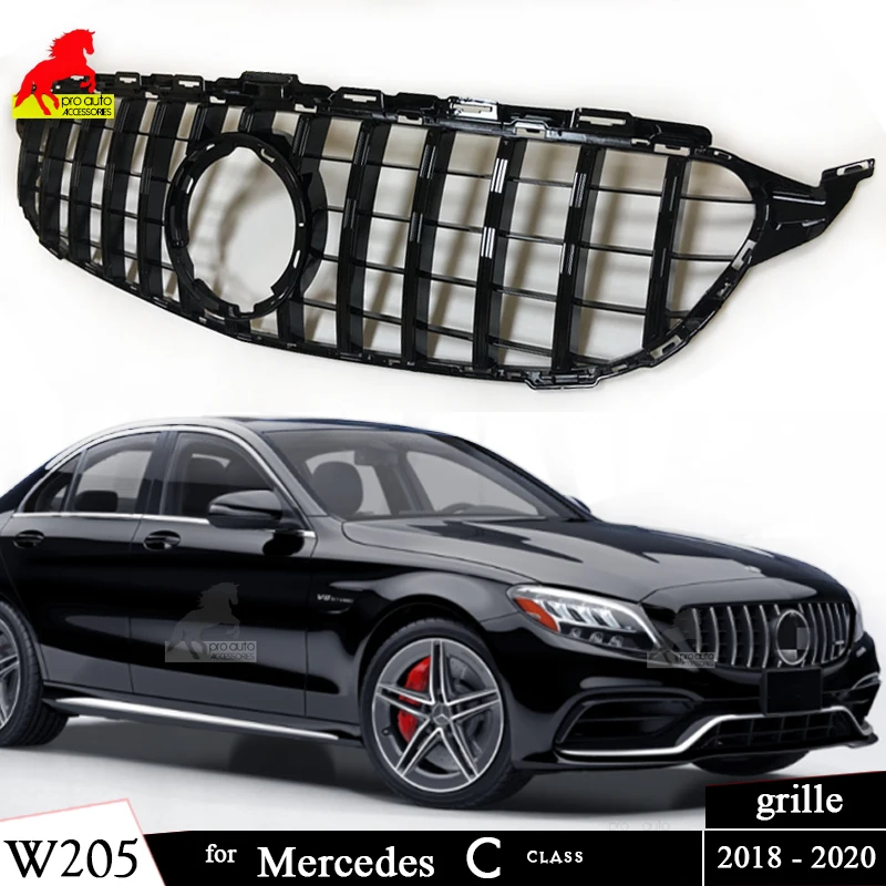 

W205 Front Bumper GT Grill for Mercedes Benz C Class S205 A205 C205 2018-2020 C200 C250 C300 C350 C400 C450 C43 AMG Car Grille