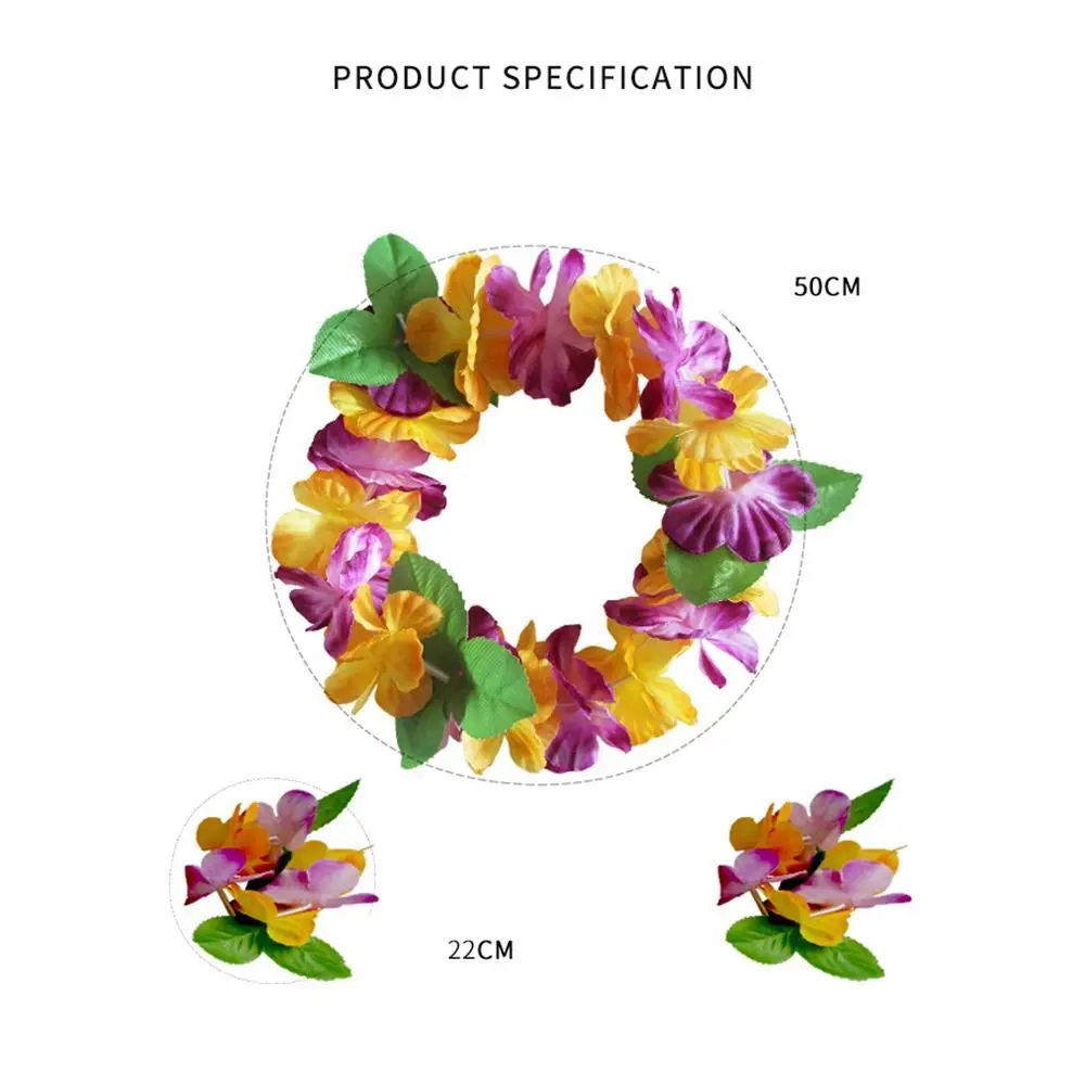 Summer Hawaiian Head Ring Tropical Beach Colorful Artificial Wreath Flowers Necklace Bracelet 6PCS artificial flower leis