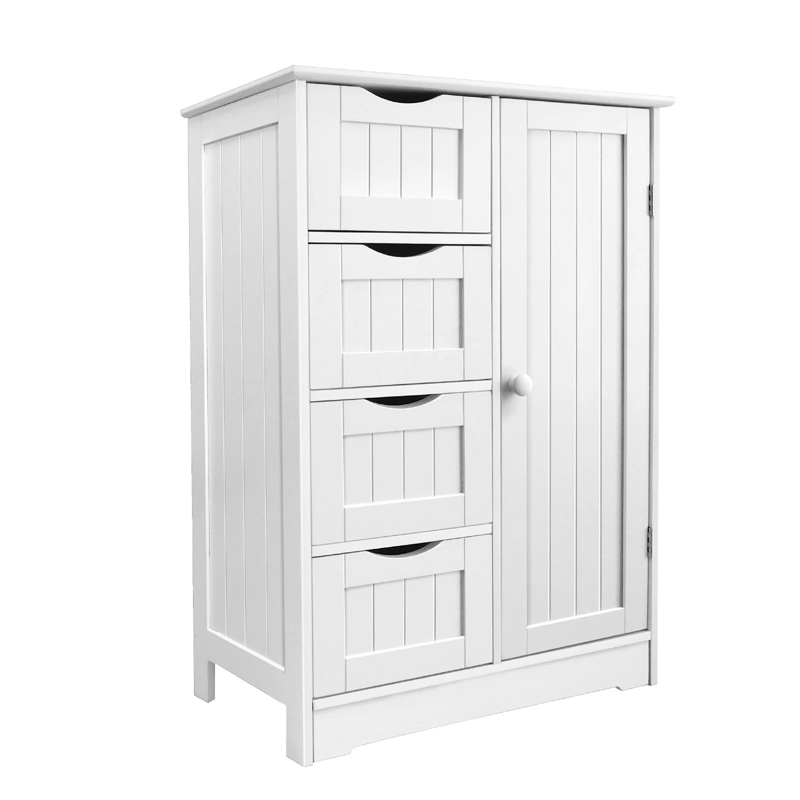 Cabinet Cupboard Free Standing Wooden Cabinet Storage Unit with 4 Drawers & 1 Door 3-Height Adjustable Shelf Utility Cabinet