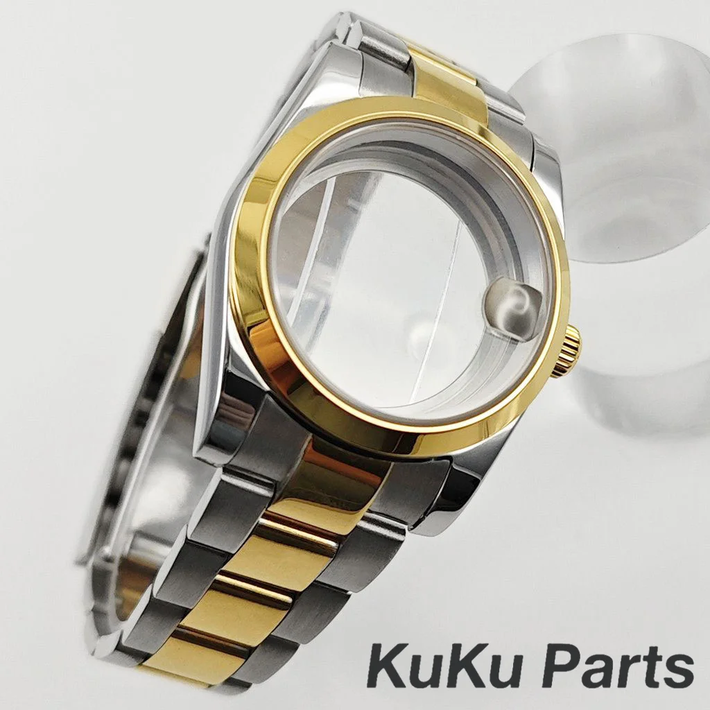 Silver Gold Sapphire Crystal Watch Case with Oyster Bracelet, 36MM/40MM