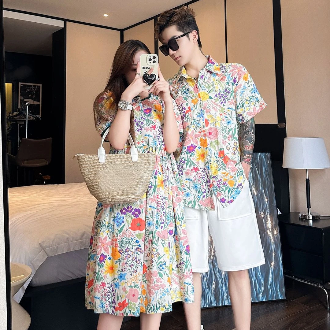 Beach Family Matching Clothes Mom Daughter Vacation Dress Resorts Look Dad and Son Shirts 2023 New Mama and Girl Floral Dresses