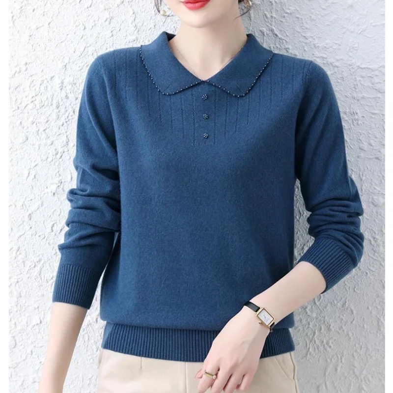 Women's Clothing 2023 Autumn and Winter Fashion New Doll Neck Long Sleeve Solid Color Commuting Versatile Temperament Pullover
