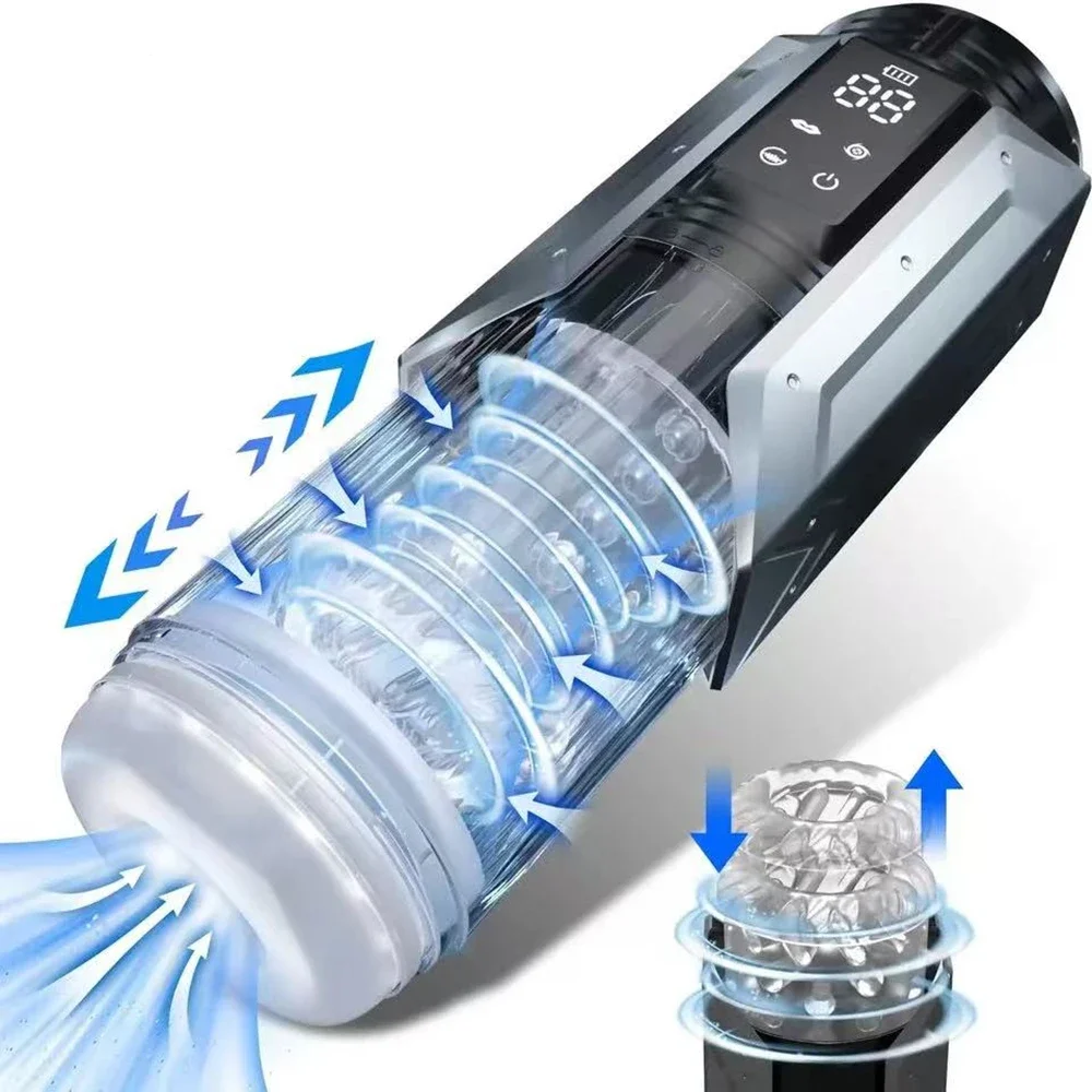 Male Masturbator LCD 3in1 Automatic Male Mastubator Blowjob Masturbation Cup 7 Sucking& Thrusting& Rotating Modes Pocket Pussy Man Sex Toys