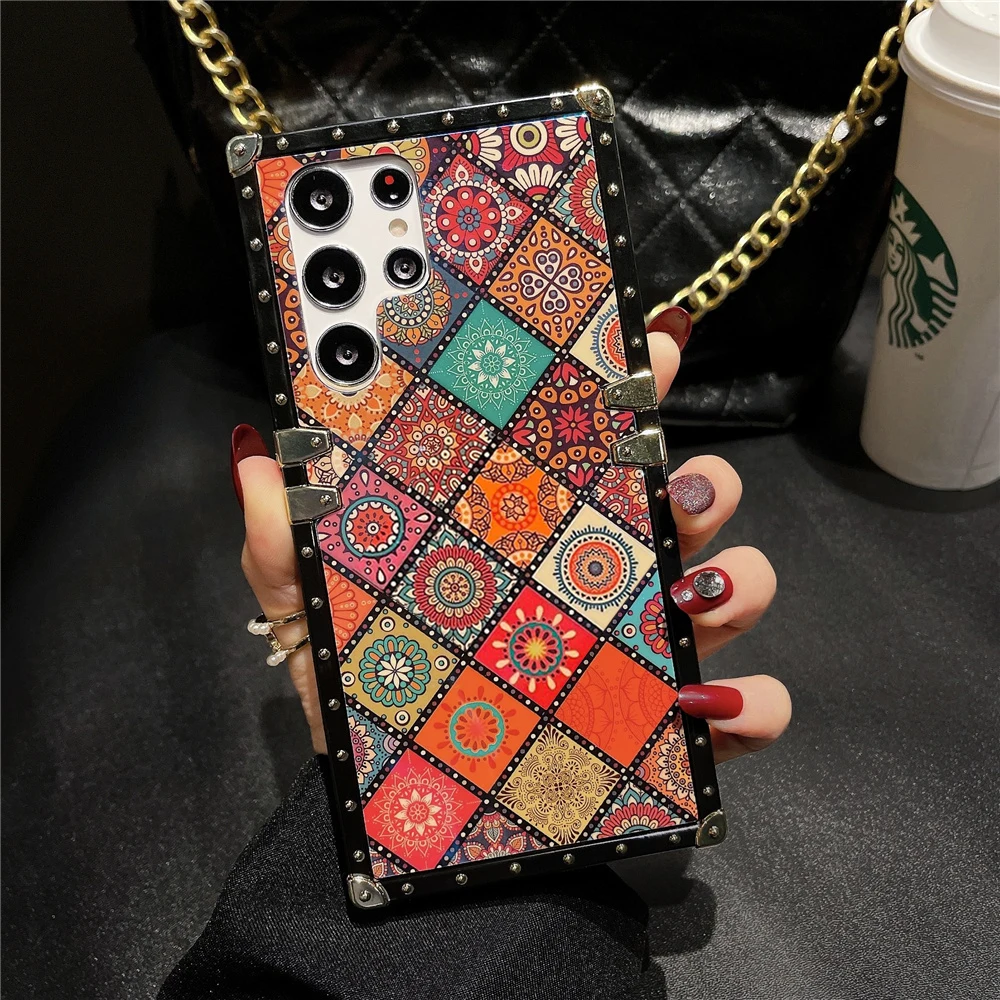 Luxury Glitter Vintage Pattern Flower Plaid Cover For Samsung Galaxy 23  Ultra Soft Square Phone Case for Samsung Galaxy S23 Plus - AliExpress