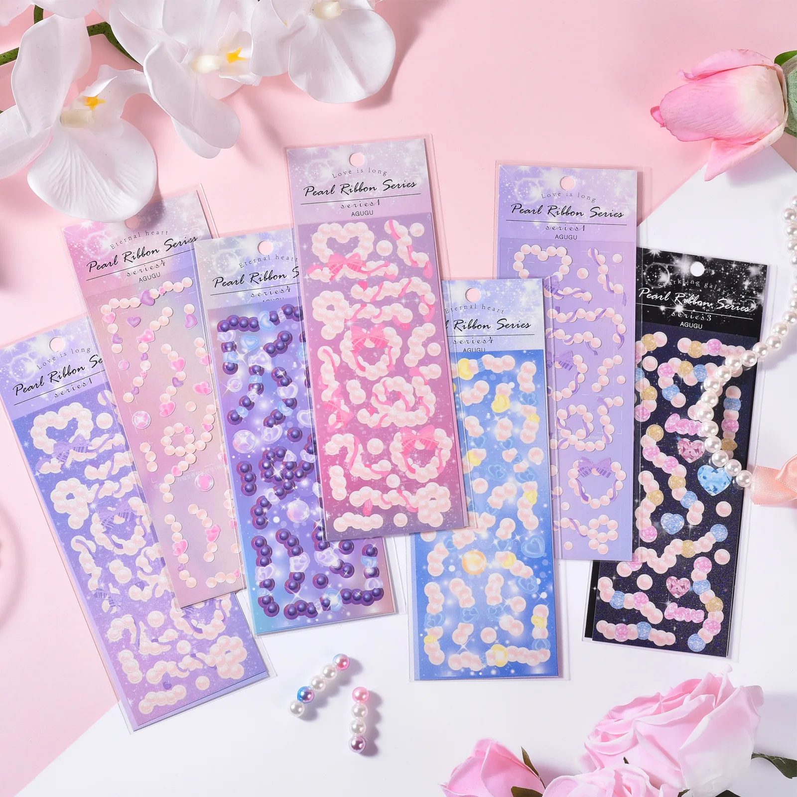 

48 pcs/lot Pearl Ribbon Laser Stickers Cute Decorative Stationery Sticker Scrapbooking DIY Diary Stick Label School Supplies