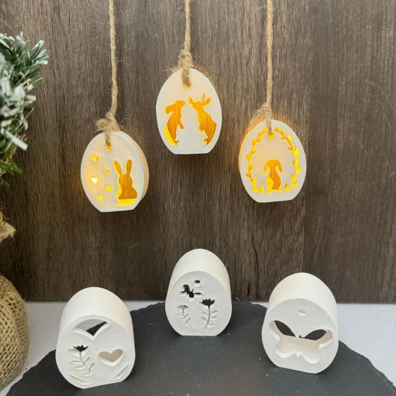 Easter Egg Rabbit Lamp Silhouette Silicone Mold DIY 6-hole Easter Egg Gypsum Candle Base Plug-in Decorative Ornament Resin Mold silicone mold