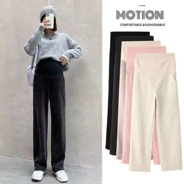 Maternity Pants Fall Winter Outside Wearing Wide Leg Pants Spring Fall Straight Pants Padded Thickened Maternity Winter Clothing
