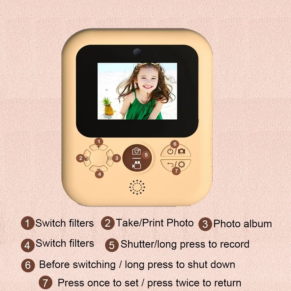 Digital Camera Kids Toy Instant Print With HD Video Record Dual Lens Thermal Photo Paper Print Child Gift Boys Girls