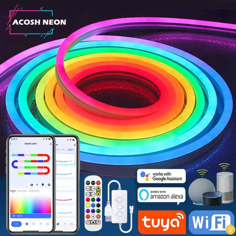 Description Picture 2 of itemTUYA Neon LED Strip Lights 5V Neon Rope Light 1M/2M/3M 84LEDs/M with Music Sync RGBIC Dreamcolor Chasing Strip Tape Lighting