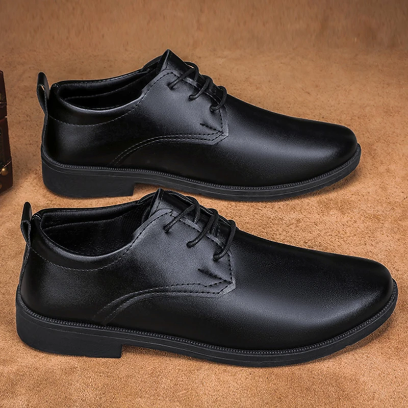 Casual Leather Shoes Men's Best Man Black om Business Formal Soft Bottom Suit Heightening Wedding Derby Shoes British Sle - Image 4
