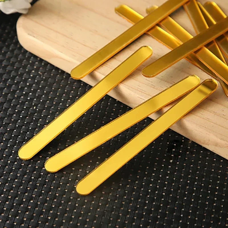 50pcs Summer DIY Acrylic Ice Cream Sticks Golden Popsicle Stick Chocoloate Mold Sticks New Year Christmas Baby Shower Kids Gift