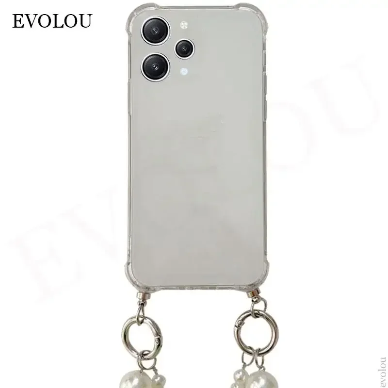 Pearl Bracelet Chain Crossbody Lanyard Phone Case - Soft Silicone Cover