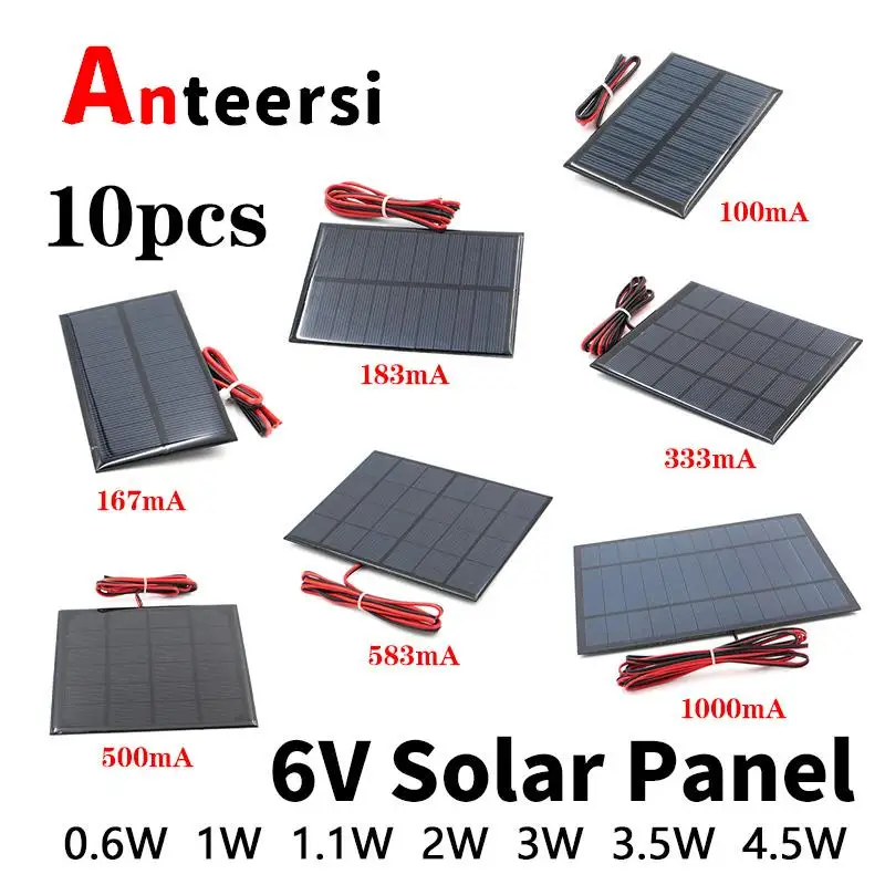 10pcs 6V Solar Panel with wire Mini Solar System DIY For Battery Cell