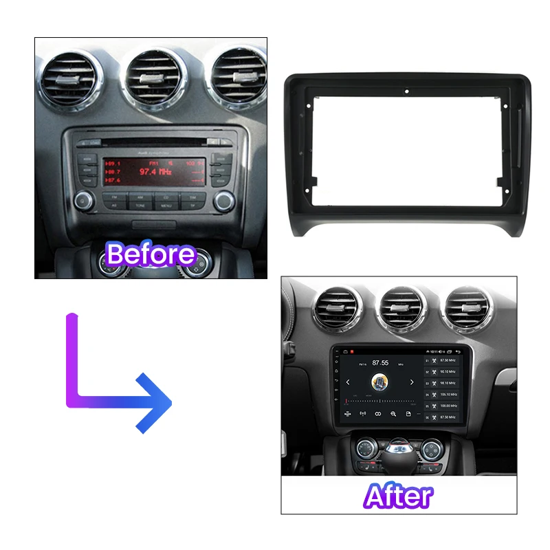 For Audi TT MK2 8J 2006 2007-2012 9inch Car Frame Fascia Adapter Canbus Box Decoder Harness Android Radio Dash Fitting Panel Kit
