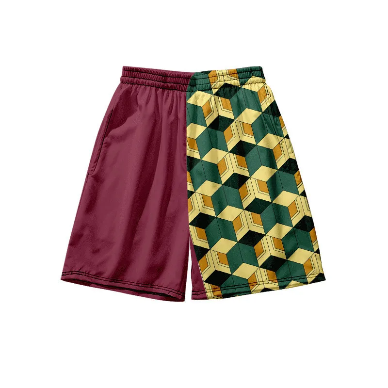 summer Beach Shorts with Pocket for Men, Anime 3D Print Costume, Kamado Tanjirou, Harajuku Jogging Pants 2024 4