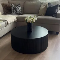 Black Round Coffee Table Modern Side Table End Table for Living Room, Wood Circle Drum Coffee Tables Contemporary Livin 1
