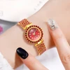6PCS/Set Women's Red Alloy Watch Strap Fashionable Rhinestone Quartz Watch Necklace Earrings Jewelry Set 2