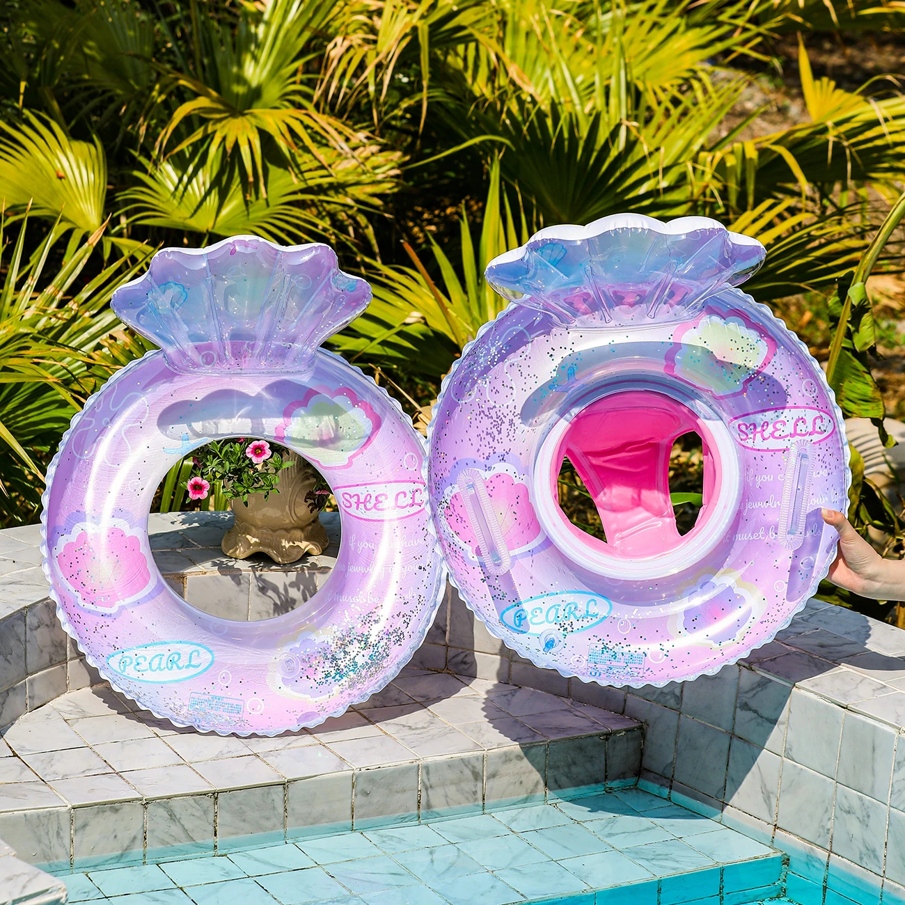 1PC  Transparent shell shape  Baby float  Pool floats kids  Pool float   Children's seat with swimming ring 2