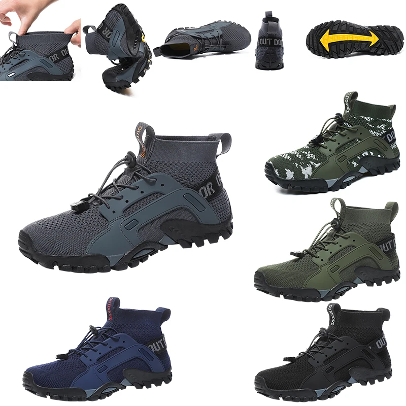 Unisex Outdoor Hiking Mid-Top Shoes Men's Quick Dry Wading Shoes Couples Rock Climbing Shoes Women's Large Size Sneakers 36-50#