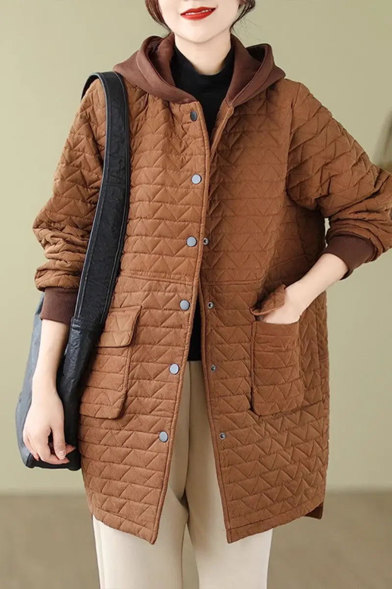 Women Clothing 2023 New Arrivals Winter Hooded Loose Korean Style Large Size Quilted Jacket Lightweight Casual Cotton Coat Z3406