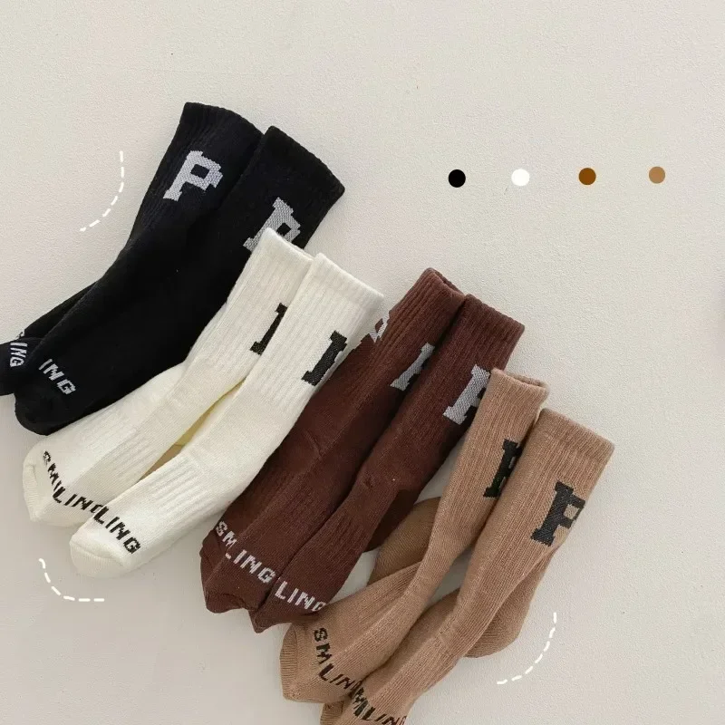 Korean Style Kids Boy Girl Sock Fashon P C Letters Solid Color Calf Sock for Toddler Spring Autumn School Cotton Warm Sport Sock