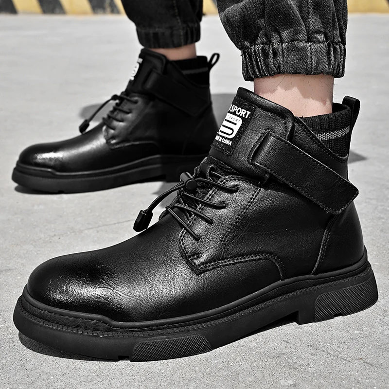 

2023 Classic Winter Men's Work Boots Warm Plush Men's Cotton Shoes Trendy Ankle Boots Motorcycle Boots Outdoor Short Boots