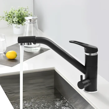 360 ° rotazione Mix Tap 3-in-1 rubinetto dell'acqua rubinetto cucina valvola in ceramica nucleo bere rubinetto dell'acqua a foro singolo con 2 leve nero 1