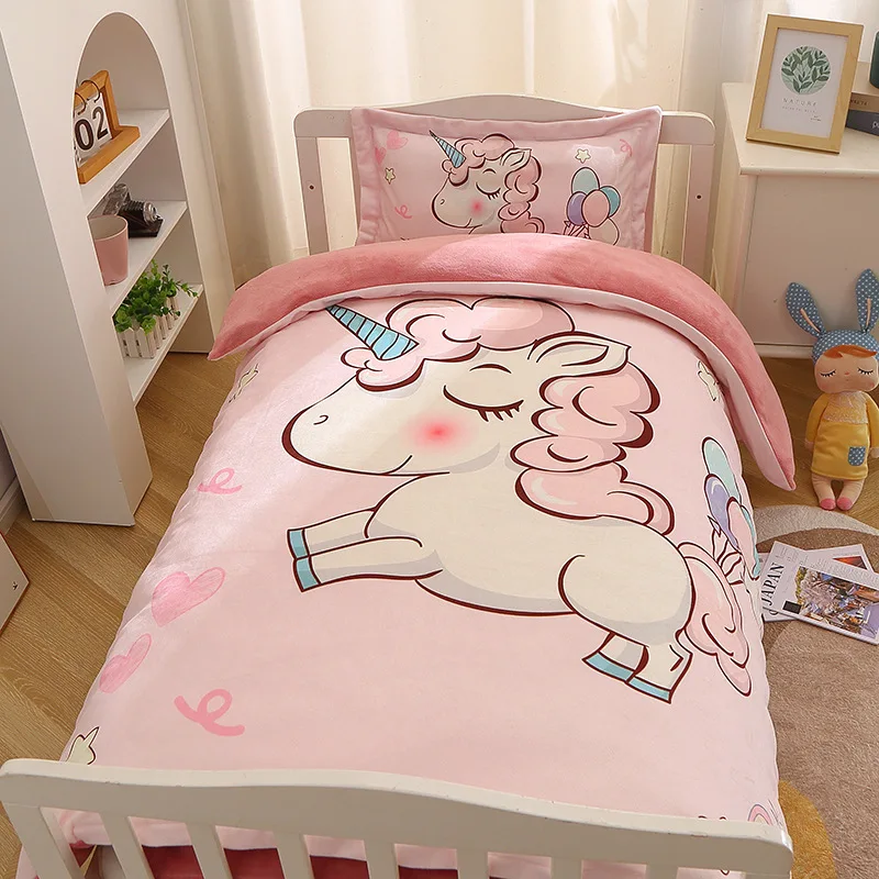 Newborn Baby Quilt Cover Winter Coral Velvet Soft Breathable Baby Sleep Cartoon Printing Quilt Protector Kindergarten Bedding