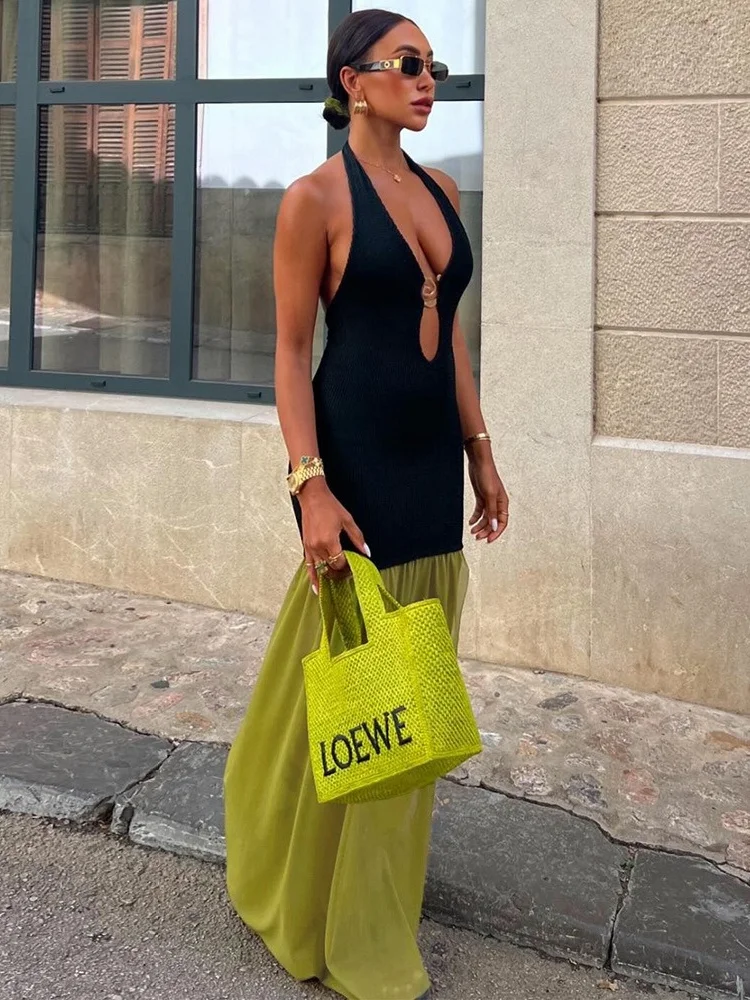 Wmstar Dresses for Women Solid Backless Sleeveless Hollow Out Maxi Dresses Elegant Summer Clothes Wholesale Dropshipping 2025