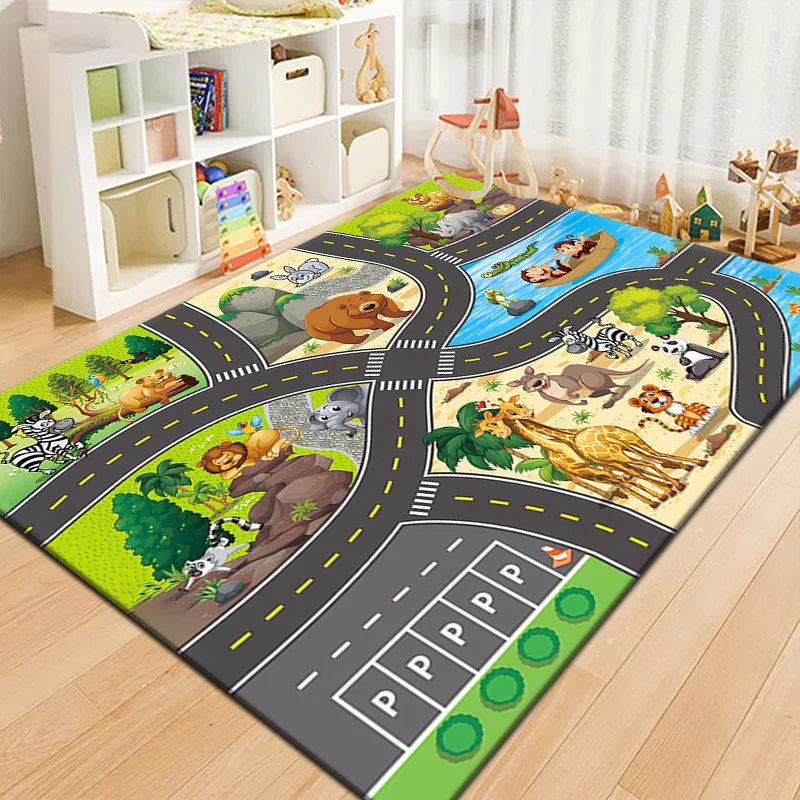 VIKAMA Cartoon Runway Carpet Parking Lot Road Game Floor Mat Household Non-Slip Dirt Resistant And Easy To Manage Foot Mat