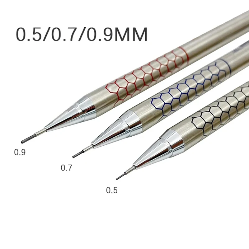 Crayon mécanique en métal avec jeu de gommes, plomb 2B/HB, croquis d'art, fournitures de dessin, écriture automatique, papeterie, 0.5mm, 0.7mm, 0.9mm