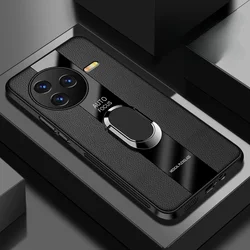Ultimate Luxury Leather Shockproof Magnetic Ring Stand Holder Case for POCO X7 (Black)