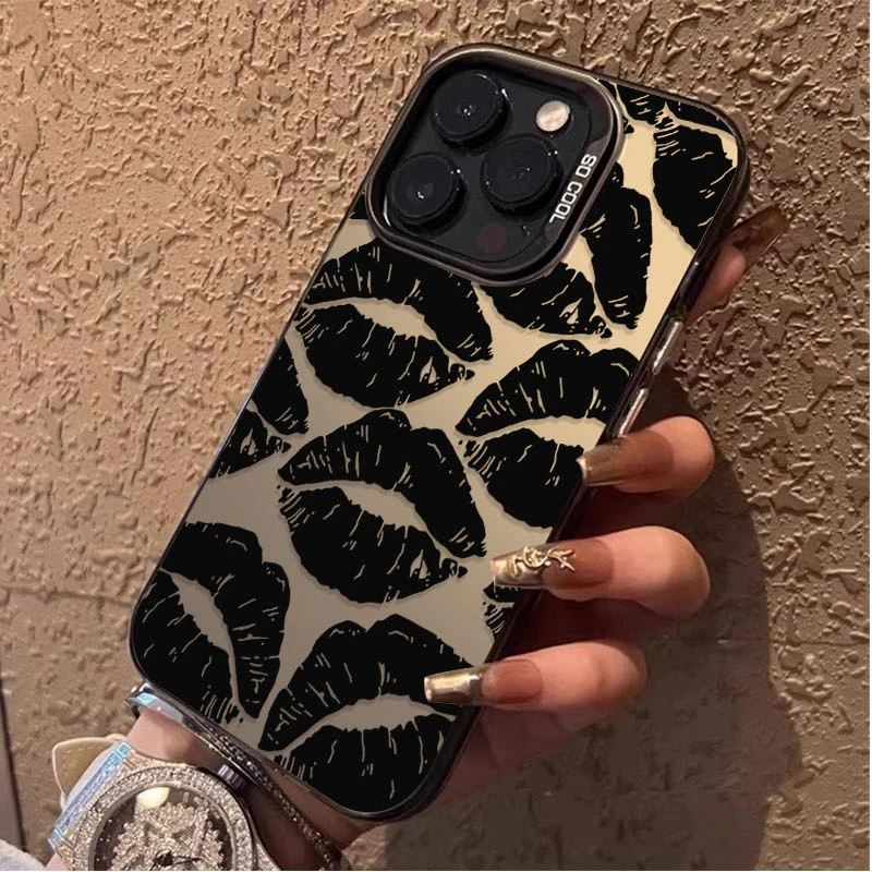 Black Sexy Lip Print Love Matte Hard Phone Case Cover