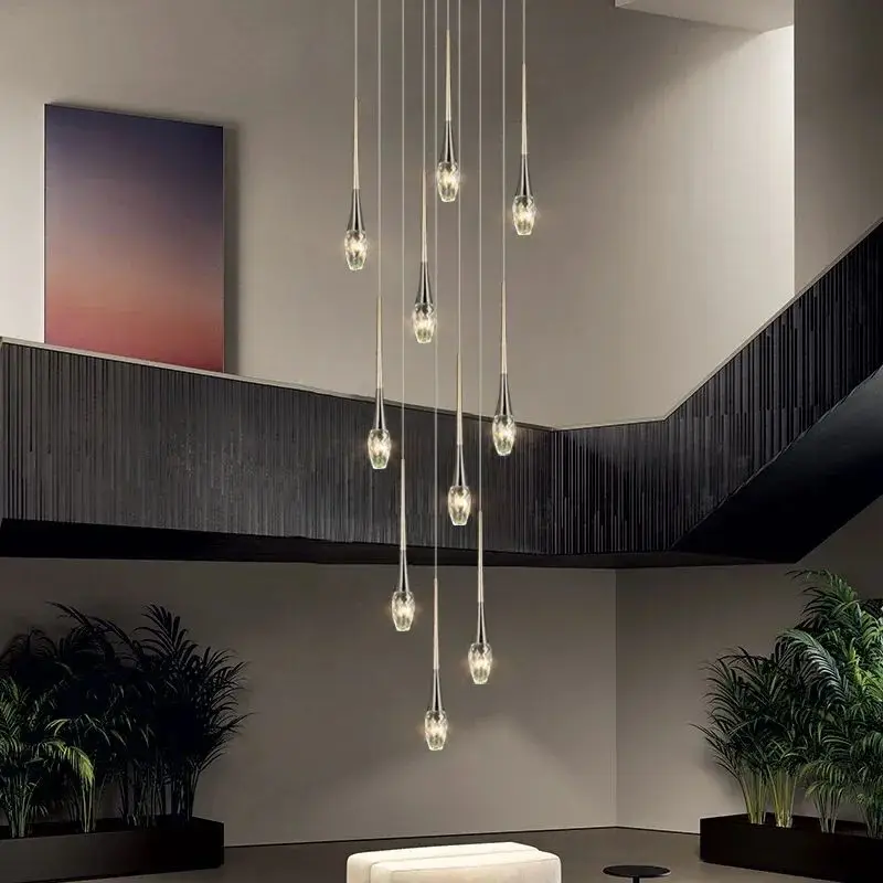 

Modern Long Chandelier Minimalist Design Sales Department Living Room Lamp Penthouse Bar Restaurant Crystal Staircase Chandelier