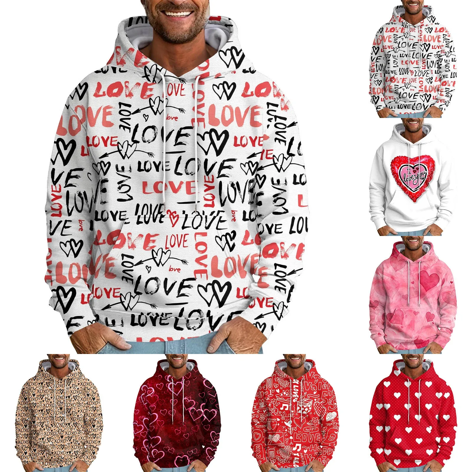 

Men's Loose Valentine's Day Printed Hooded Sweatshirt Men's Casual Fashion Sports Youthful Versatile Sweatshirt sudadera