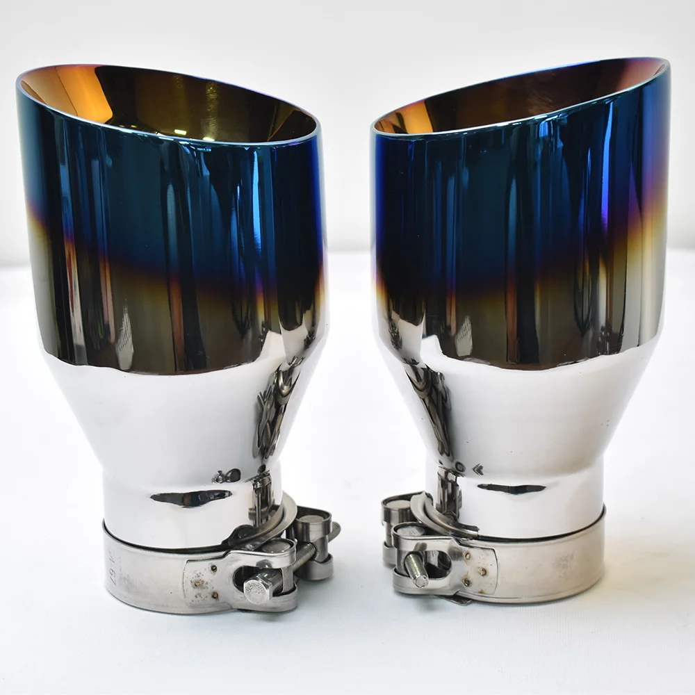 Exhaust Muffler Tip 1 PC Car Blue Burnt Stainless Steel Flange Slashed Bevel Edge