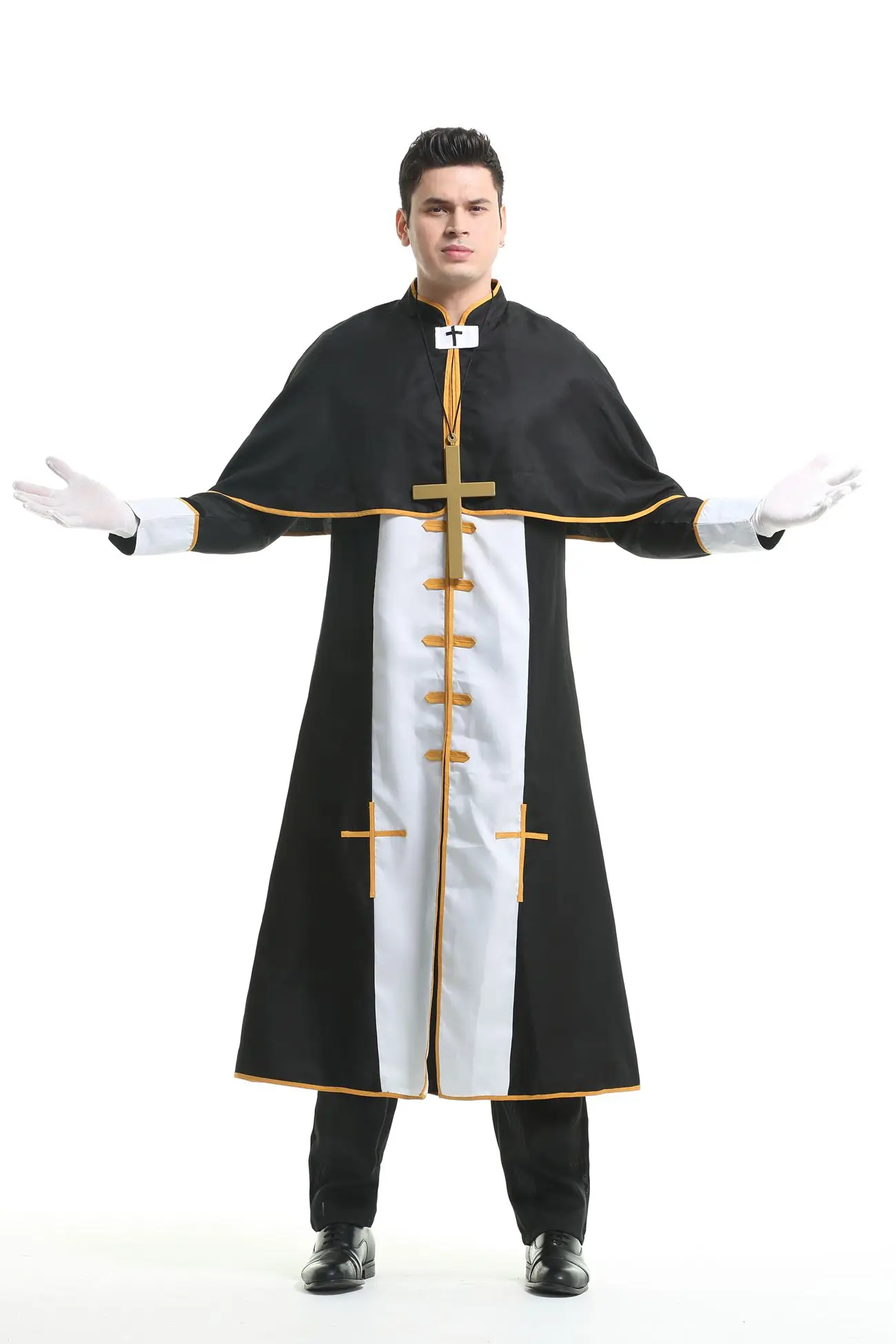 

Halloween Adult Christian Priest Jesus Costume Day of the Dead Mass Missionary Religious Pastor Catholic Cosplay Dress