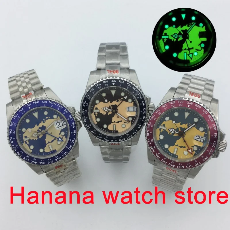 40Mm Nh34A Gmt Orologio Meccanico Da Uomo Bliger Marca Vetro Zaffiro Luminoso Ad Alta Intensità Jubilee/Tipo Di Ostrica/Cinturino Presidente