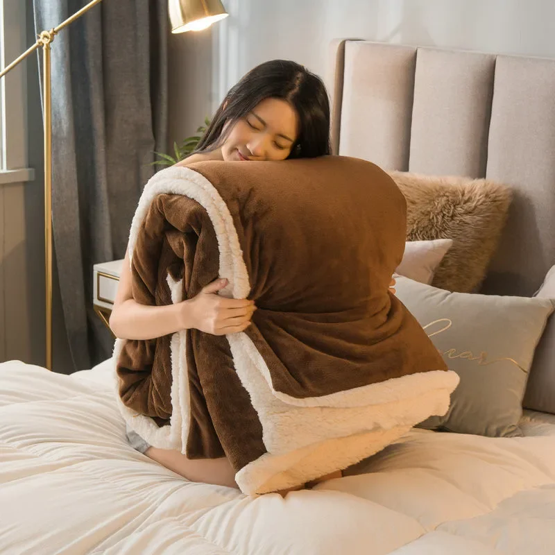 양모 던지기 담요, 따뜻한 겨울 침대 담요, 양면 퀸 이불 커버, 캠핑 더블 침대 커버 침대보