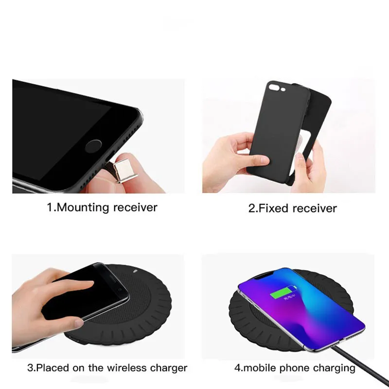  - Qi Wireless Charger Receiver Support Type C MicroUSB Fast Wireless Charging Adapter For iPhone5-7 Android phone Wireless Charge