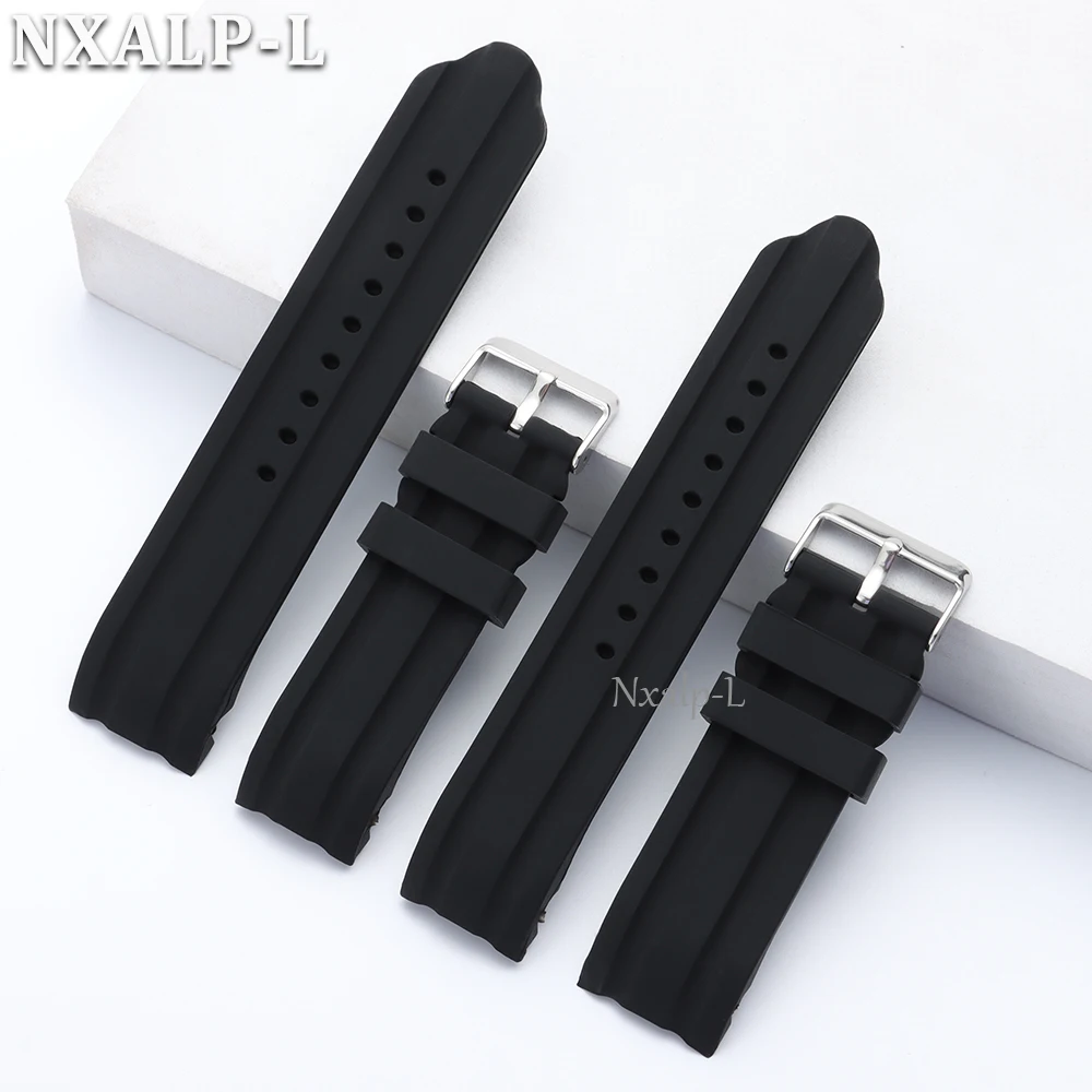 Durable Curved End Silicone Sports Watch Strap - Thick Waterproof Rubber Bracelet