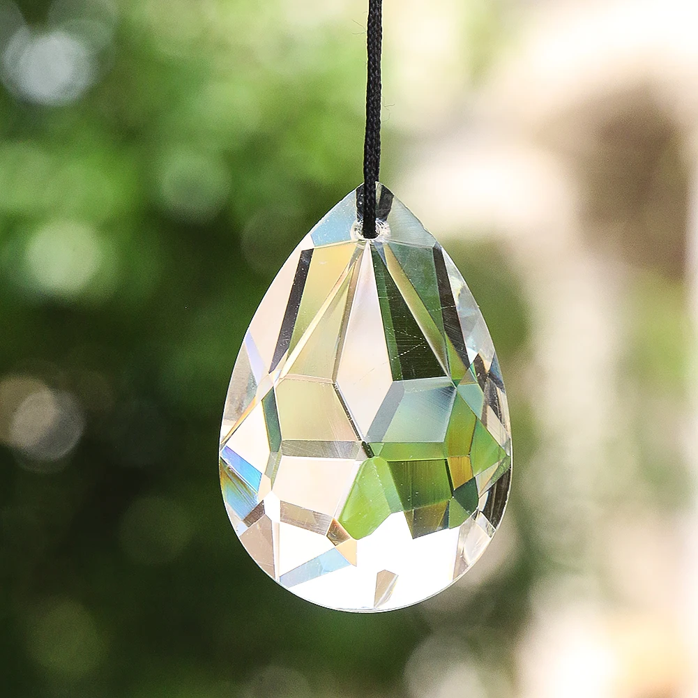 2PCS Clear Water Drop Prism DIY Chandelier Crystal Light Accessory Faceted Transparent Glass Hang Ornament Suncatcher Pendant
