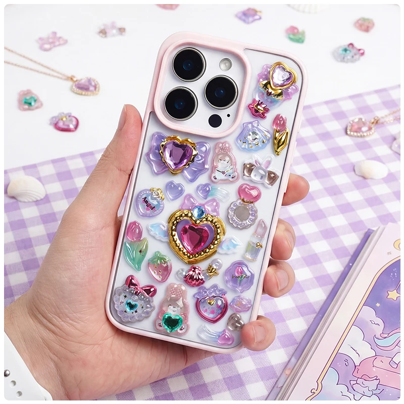 1pc/4pcs Kawaii 섬세한 3D 릴리프 스티커 보석 금박 스티커 스크랩북 Diy 저널 문구 스티커 데코 학교